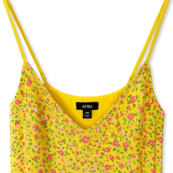 AFRM Yellow Floral Slip Dress V-Neck Adjustable Straps - Size M - Picture 3 of 5